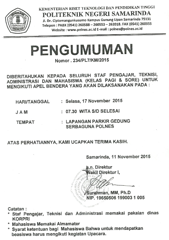 Pengumuman Apel Bendera 17 November 20150001