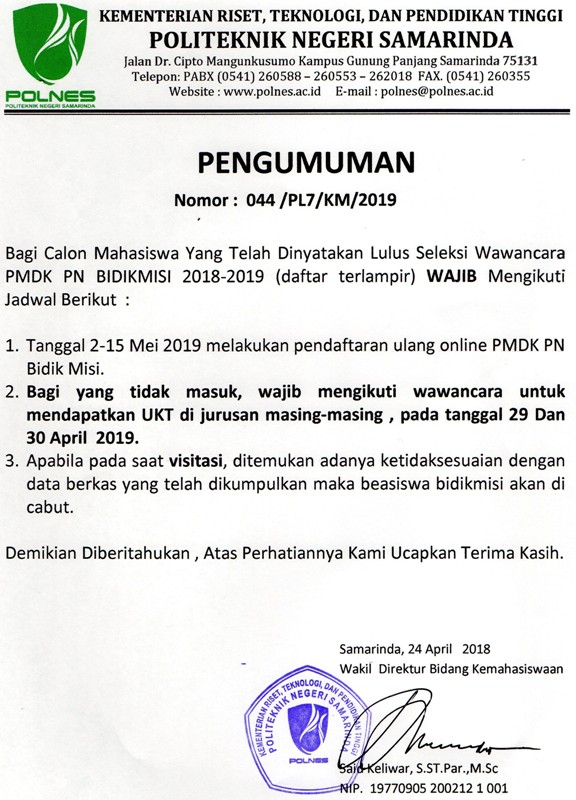 PENGUMUMAN BIDIMISI