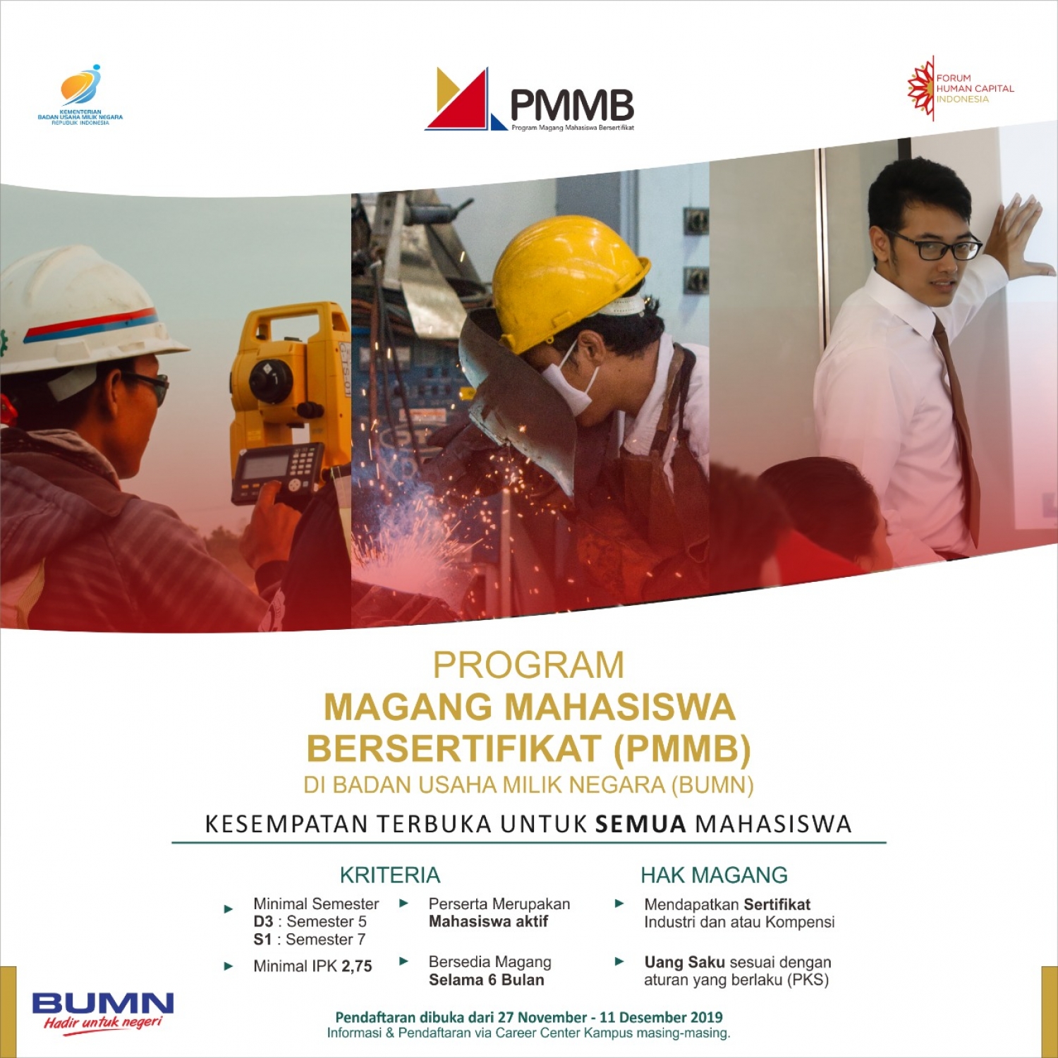 Peluang Magang PMMB (Kerjasama FHCI – BUMN – Institusi PT) tahun 2020 Batch I