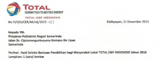 Pengumuman Hasil Seleksi Bantuan Pendidikan Bagi Masyarakat Lokal TOTAL E&amp;P INDONESIE 2016