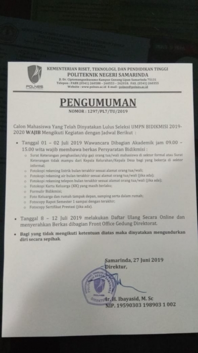 PENGUMUMAN WAWANCARA BIDIKMISI UMPN 2019