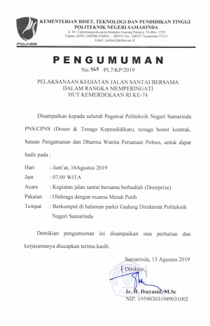 Pengumuman Jalan Santai Dalam Rangka Hari Ulang Tahun Republik Indonesia