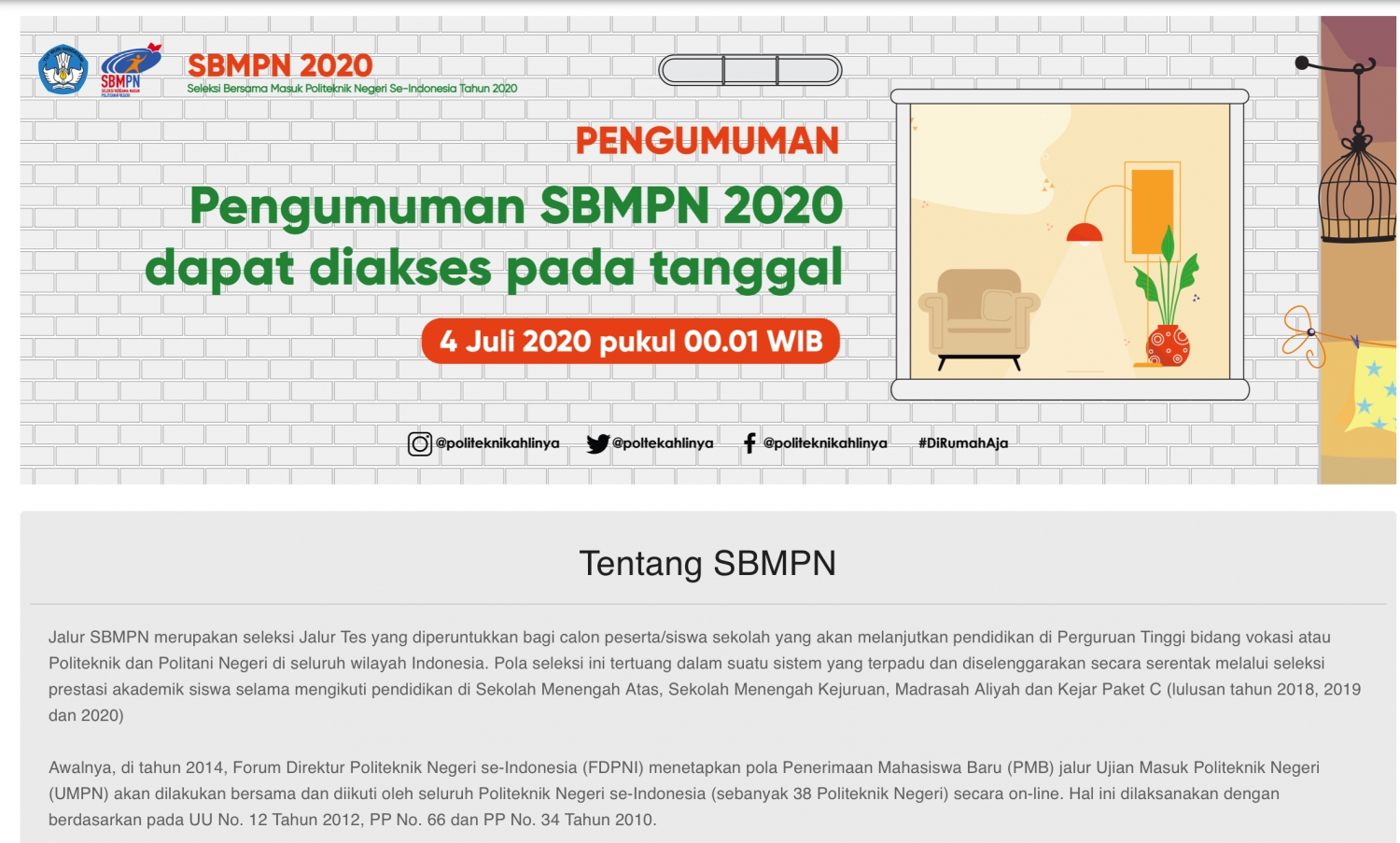 Pengumuman &quot;LULUS MURNI dan LINTAS&quot; Hasil Seleksi SBMPN (Sebelumnya UMPN) POLNES Tahun Akademik 2020-2021