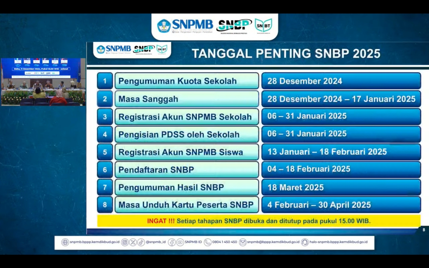 TANGGAL PENTING PELAKSANAAN SNPMB 2025 JALUR SNBP (SELEKSI NASIONAL BERDASARKAN PRESTASI)