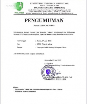 Pengumuman Pelaksanaan Upacara (APEL) Bendera Tanggal 17 Juni 2022