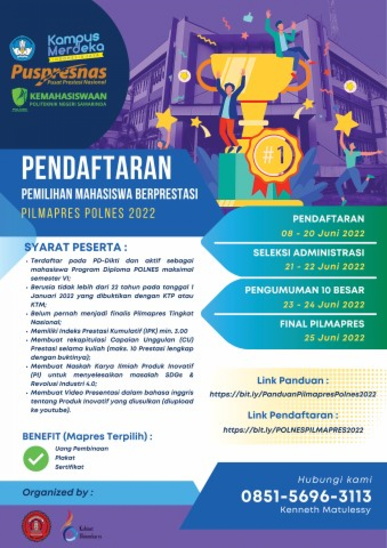 PENDAFTARAN PEMILIHAN MAHASISWA BERPRESTASI  PILMAPRES POLNES 2022