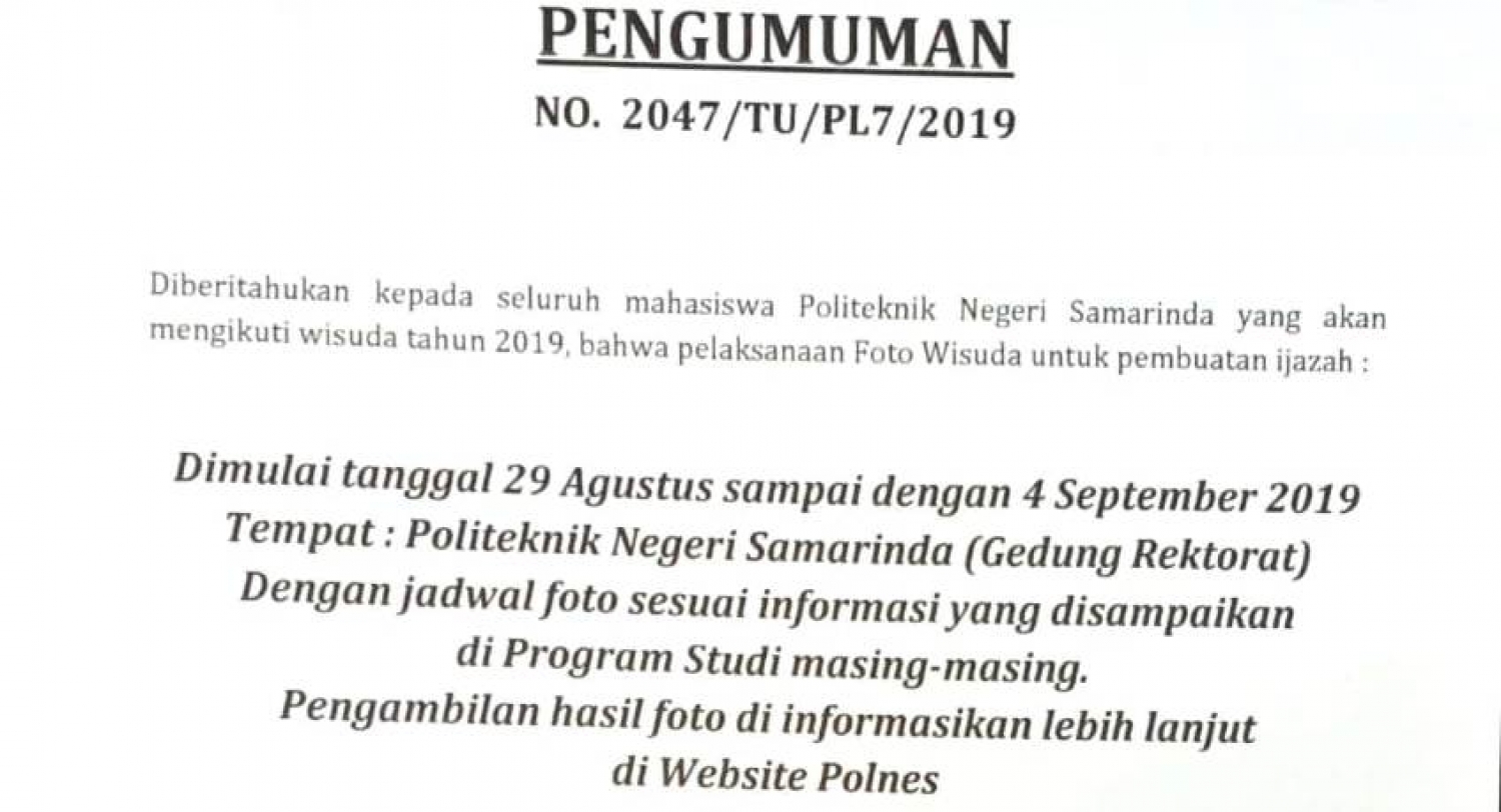 Pengumuman Jadwal Foto Ijazah Mahasiswa Tahun LULUS 2019