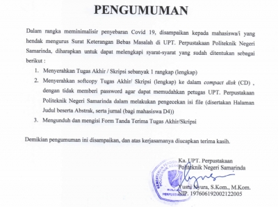 Pengumuman TATIP Pengurusan Bebas Masalah di UPT Perpustakaan T.A 2021