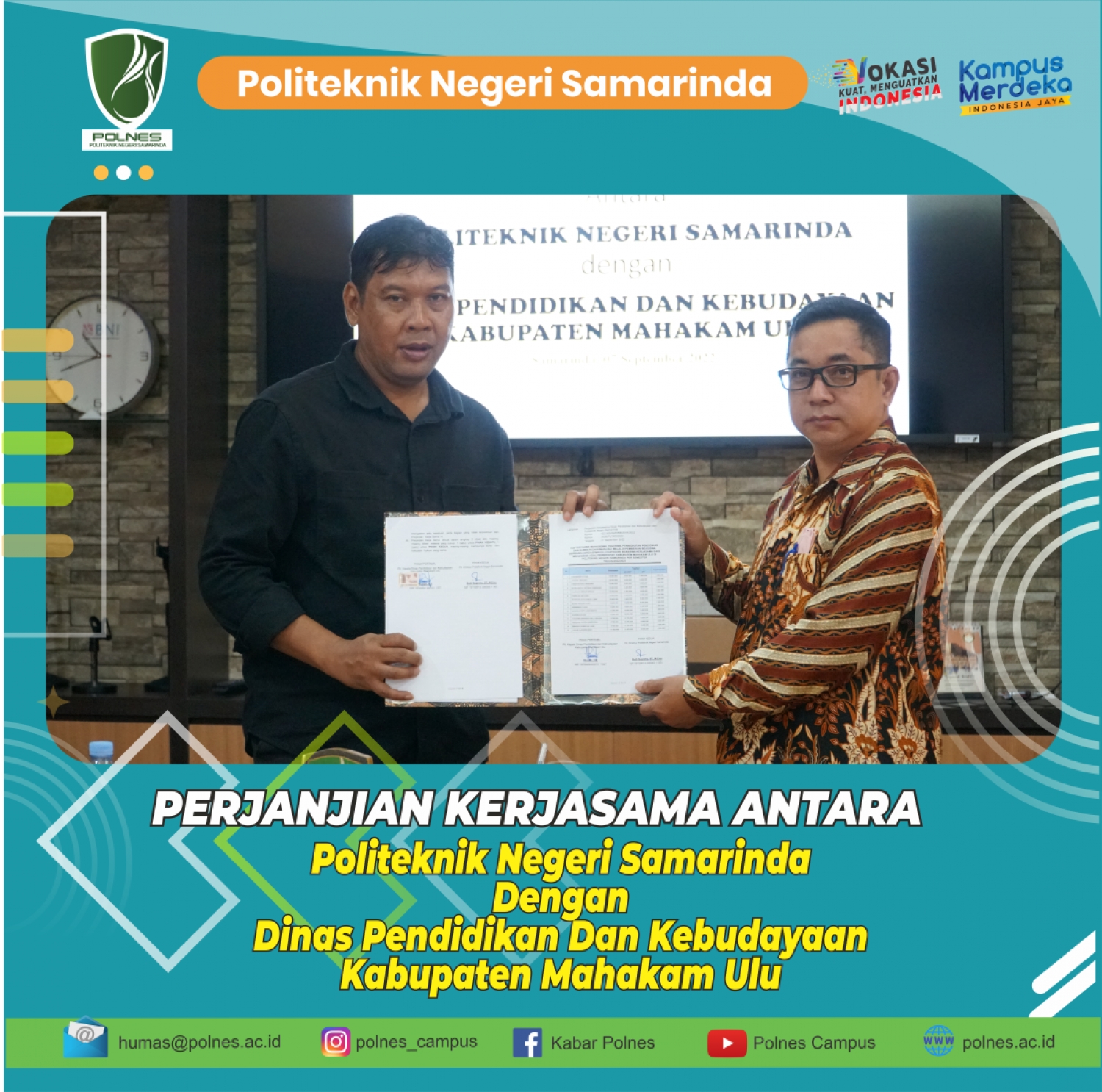 PERJANJIAN KERJASAMA ANTARA POLITEKNIK NEGERI SAMARINDA DINAS PENDIDIKAN DAN KEBUDAYAAN KABUPATEN MAHAKAM ULU