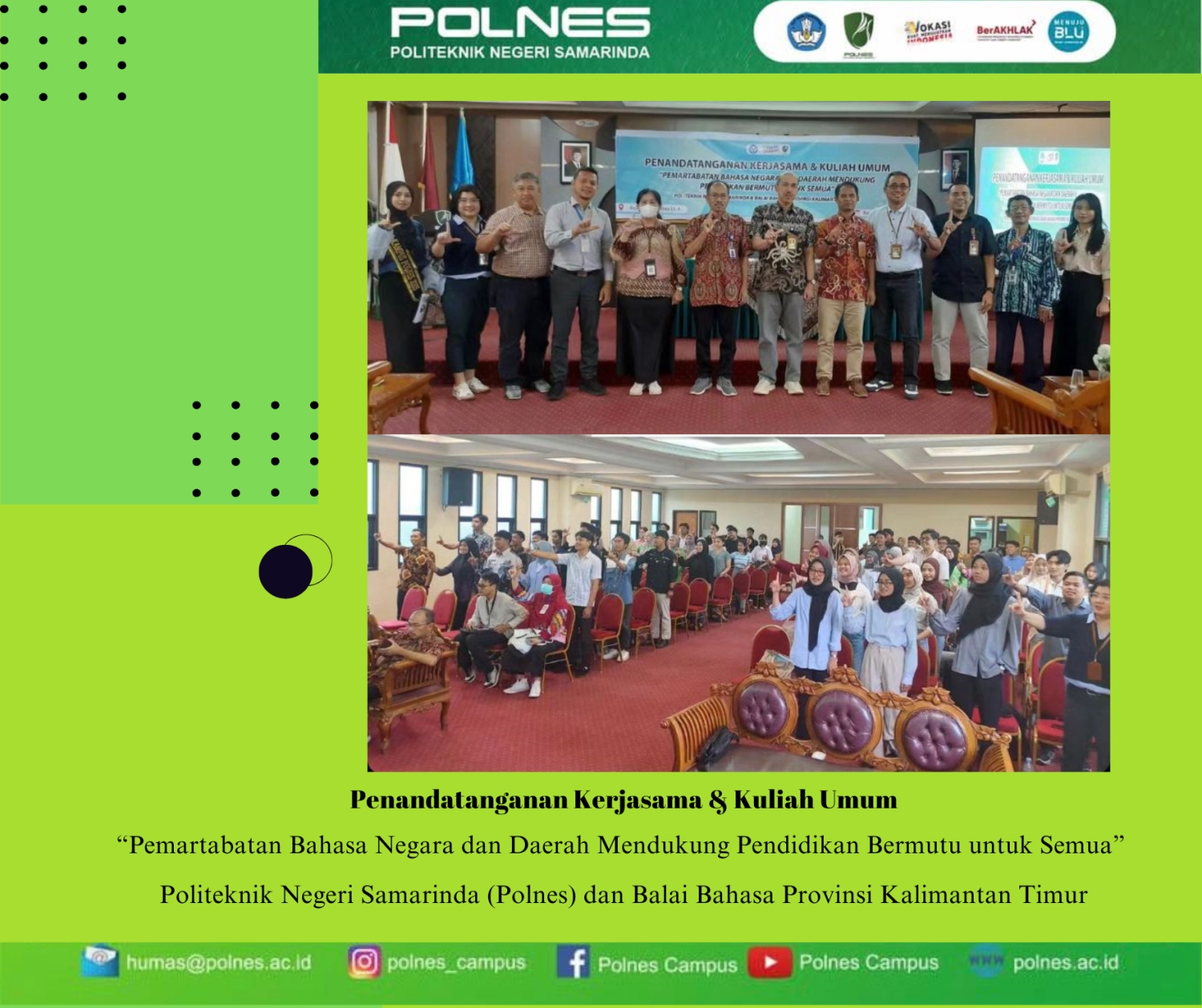 Penandatanganan Kerjasama dan Kuliah Umum Balai Bahasa Kalimantan Timur