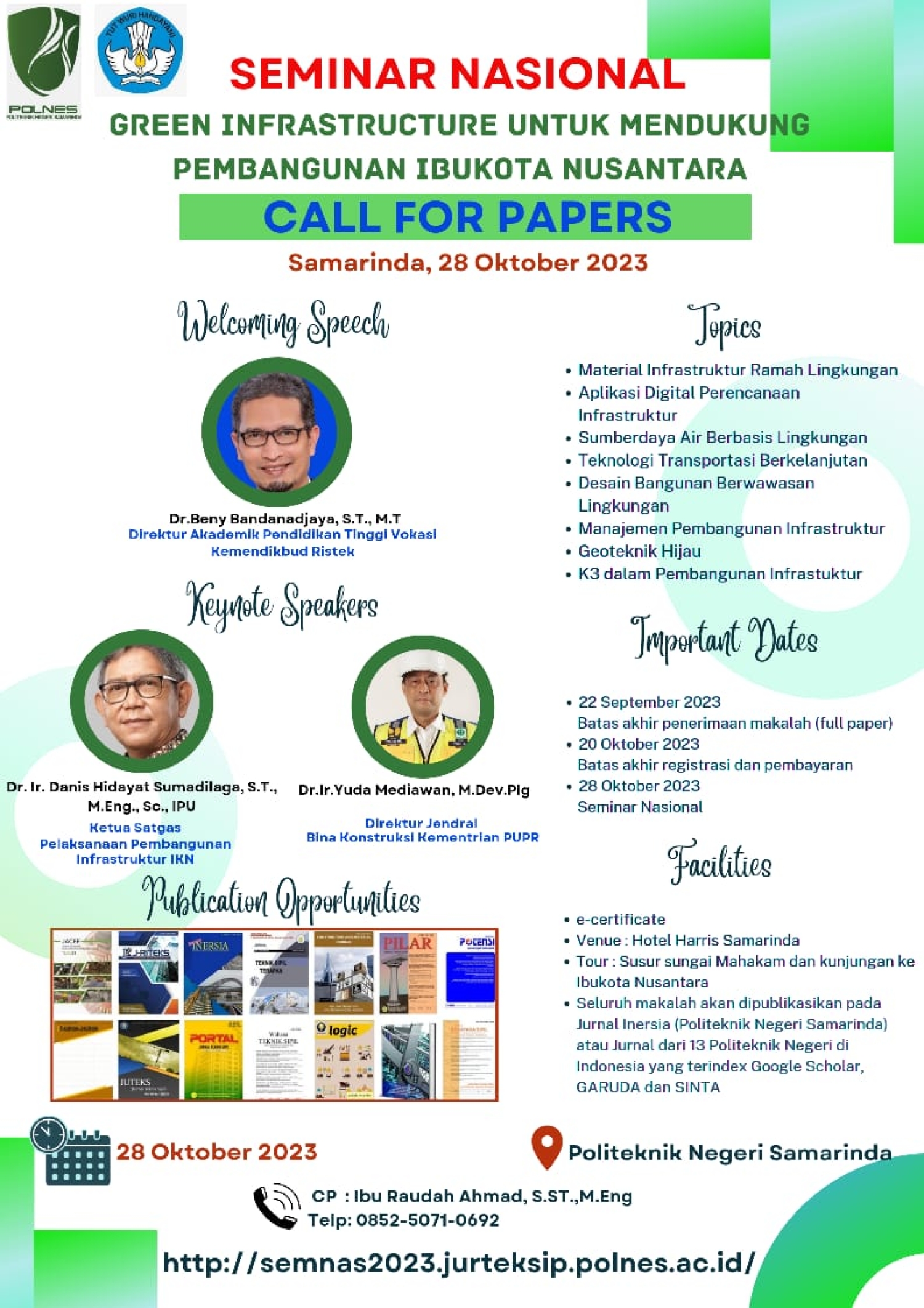 Jurusan Teknik SIPIL POLNES Akan Gelar Seminar Nasional Tema: “GREEN INFRASTRUKTUR UNTUK MENDUKUNG PEMBANGUNAN IBUKOTA NUSANTARA” Oktober 2023