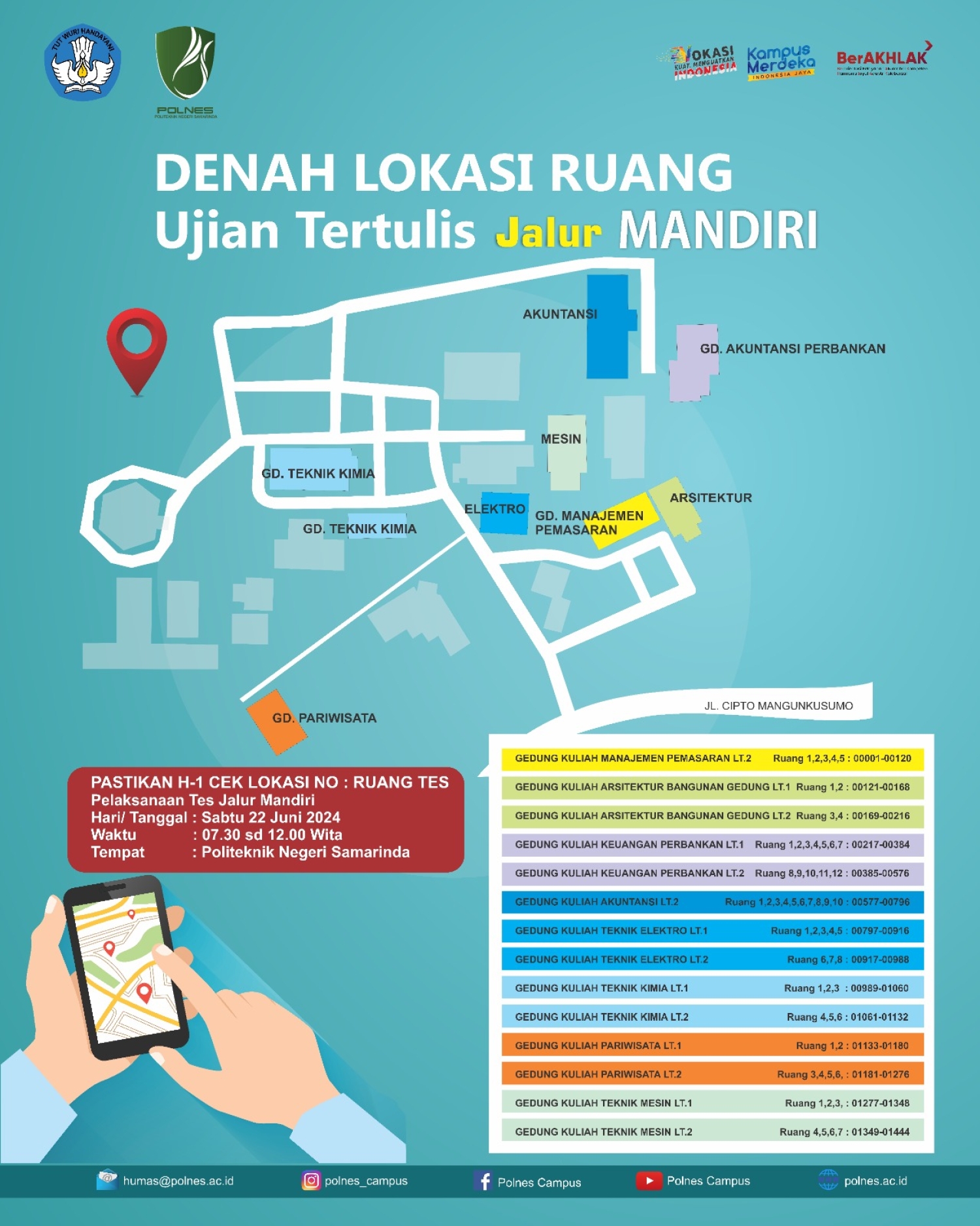 Pengumuman Denah dan Lokasi UJIAN SELEKSI MANDIRI POLNES 2024