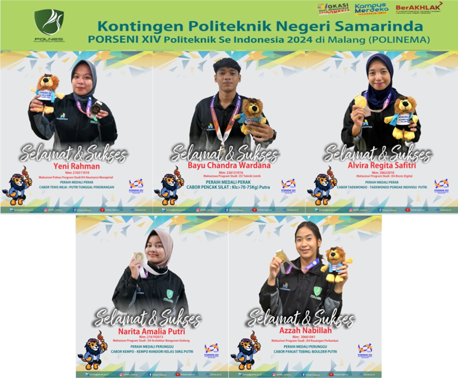 Selamat dan Sukses Atas Sumbangsih Medali dalam PORNAS XIV MALANG 2024