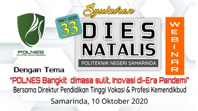 Undangan Tasyakuran DIES Natalis POLNES Ke-33 dan WEBINAR Bersama Direktur Pendidikan Tinggi Vokasi &amp; Profesi Kemendikbud RI