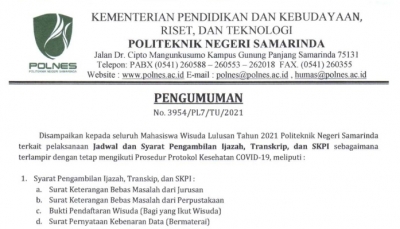 Pengumuman Jadwal Pengambilan IJAZAH, TRANSKRIP dan SKPI Mahasiswa Tahun LULUS 2021