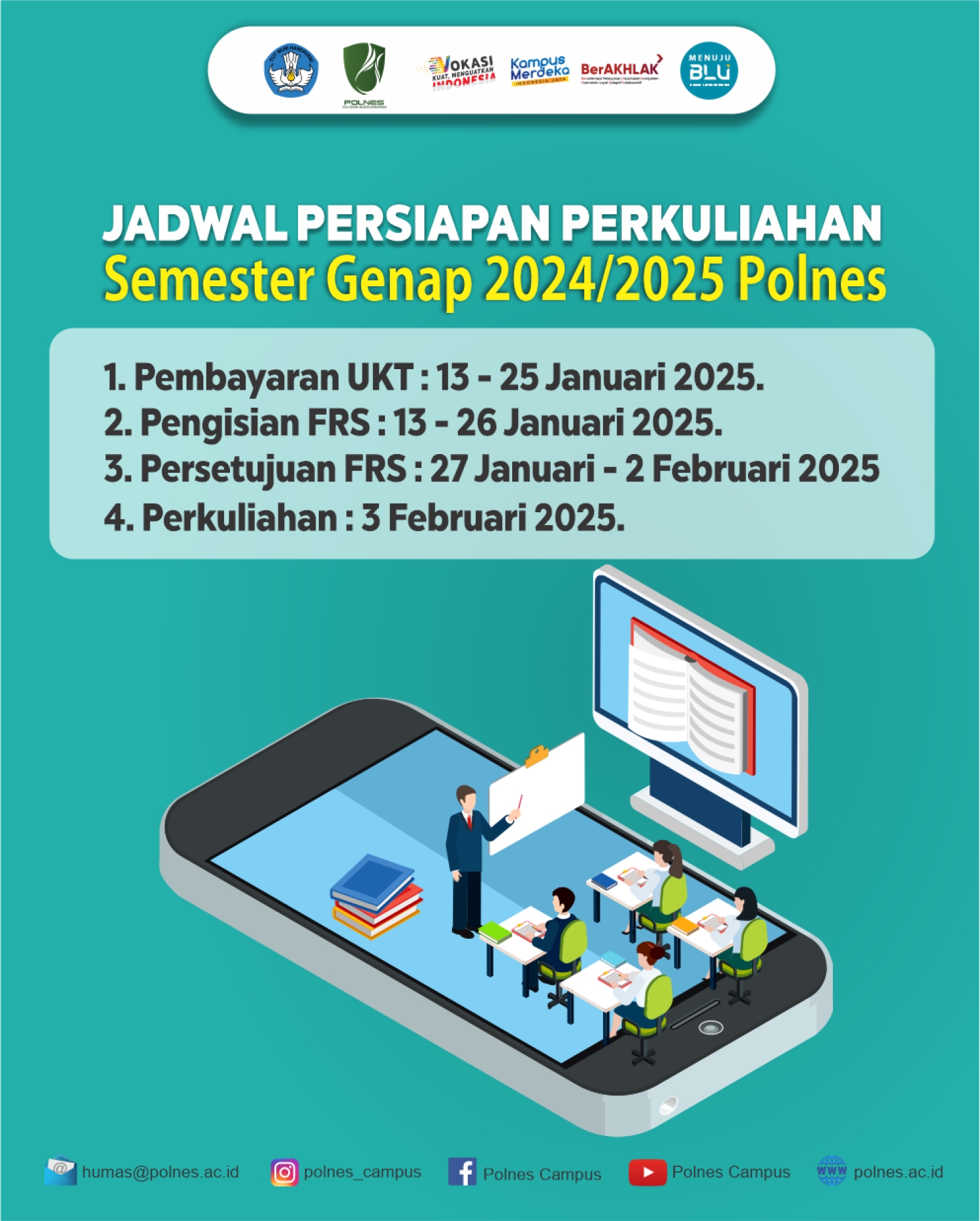 Jadwal Persiapan Perkuliahan Semester Genap 2024/2025 Polnes